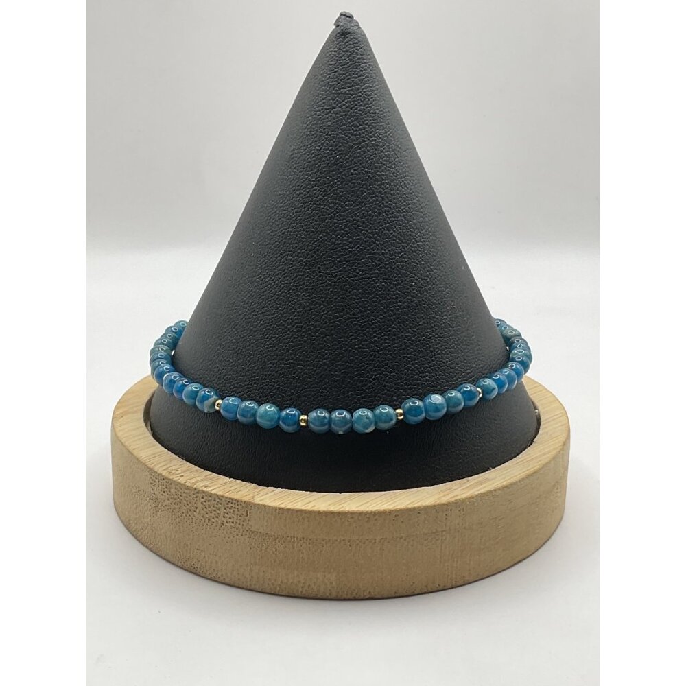 Blue Beaded Adjustable Bracelet With Gold Chain Accents